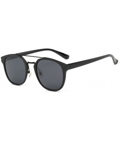 Round Vintage Fashion Round Polarized Sunglasses Full-rim Metal Frame Mirror Lenses - Black/Black - CA12LA1D6XV $37.74