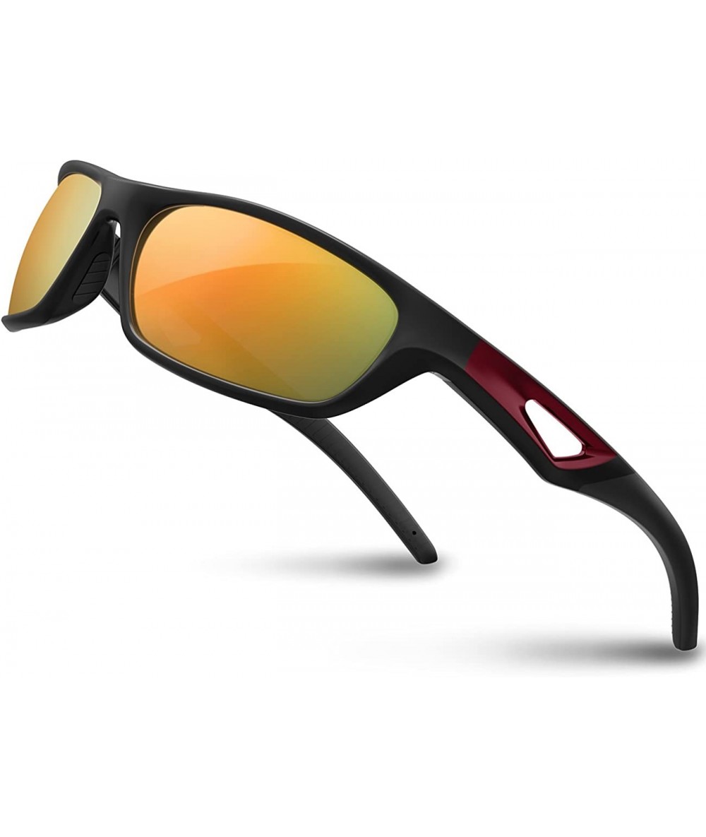 Sport Polarized Sports Sunglasses Driving shades For Men TR90 Unbreakable Frame RB831 - Black&red Mirror Lens - CA120NN8YUD $...