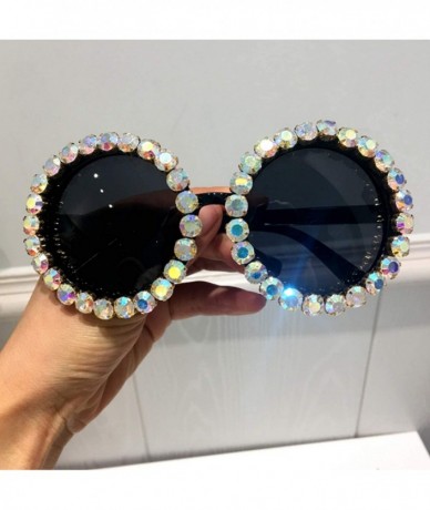 Goggle Oversized Sunglasses Women Vintage Luxury Rhinestones Round Men Shades - Black - CL198ZYW0H3 $62.00