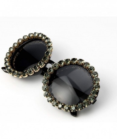 Goggle Oversized Sunglasses Women Vintage Luxury Rhinestones Round Men Shades - Black - CL198ZYW0H3 $62.00