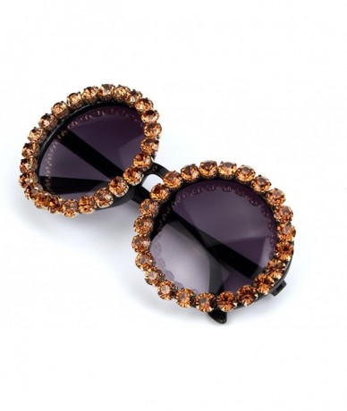 Goggle Oversized Sunglasses Women Vintage Luxury Rhinestones Round Men Shades - Black - CL198ZYW0H3 $62.00