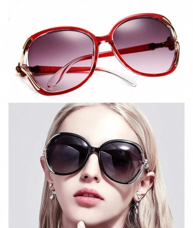 Oversized Women's Oversized Polarized Four-Leaf Clover Design Sunglasses - Red - CZ18UT47790 $20.61