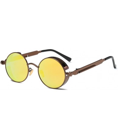 Oversized Men Women Retro Vintage Glasses Steampunk Round Metal UV400 Eyewear Sunglasses Anti Uv Sunglass Coffee + Yellow - C...