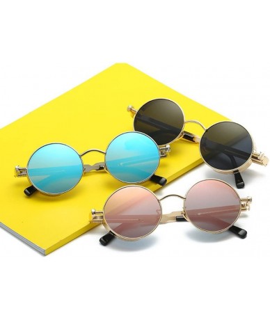 Oversized Men Women Retro Vintage Glasses Steampunk Round Metal UV400 Eyewear Sunglasses Anti Uv Sunglass Coffee + Yellow - C...