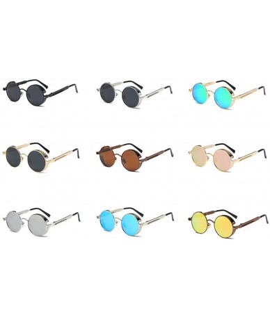 Oversized Men Women Retro Vintage Glasses Steampunk Round Metal UV400 Eyewear Sunglasses Anti Uv Sunglass Coffee + Yellow - C...