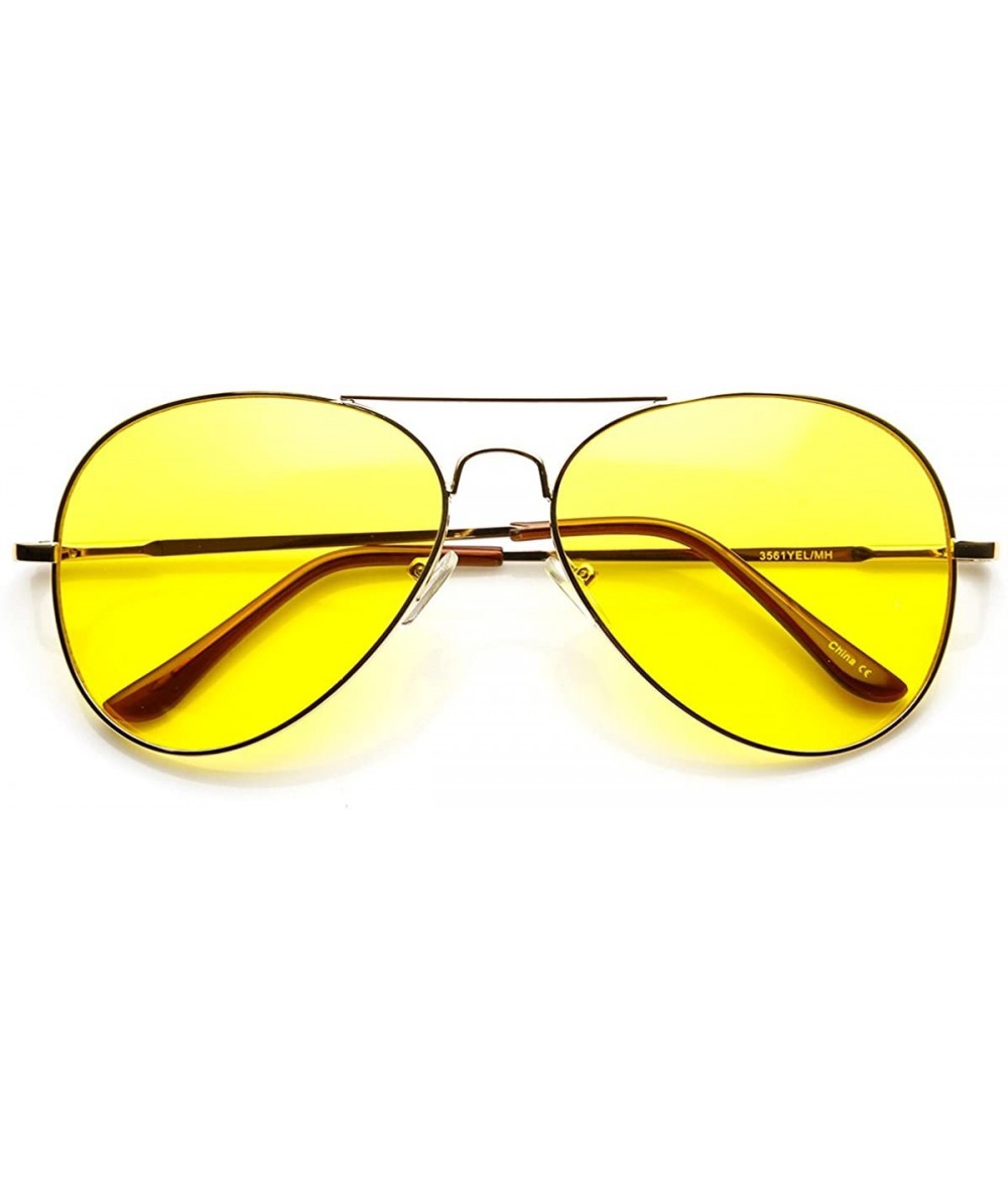 Aviator Classic Metal Frame Yellow Tinted Night Driving Aviator Sunglasses - Gold-brown Yellow - C611V1ZNY9T $19.40