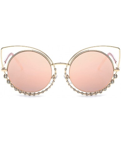 Sport Sunglasses Women Oversized Cateye Crystal Designer Shades Metal Frame - Pink - CQ18CRHALTM $18.19