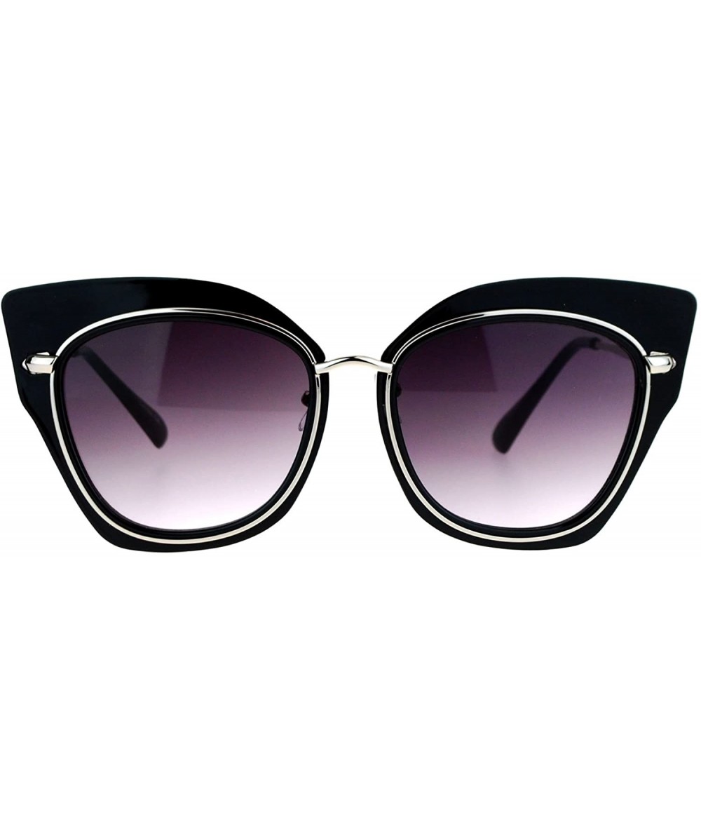 Oversized Flat Panel Oversize Cat Eye Double Frame Womens Sunglasses - Black Silver - CE12KOH5BOZ $23.84