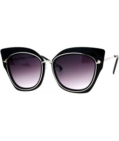 Oversized Flat Panel Oversize Cat Eye Double Frame Womens Sunglasses - Black Silver - CE12KOH5BOZ $23.84