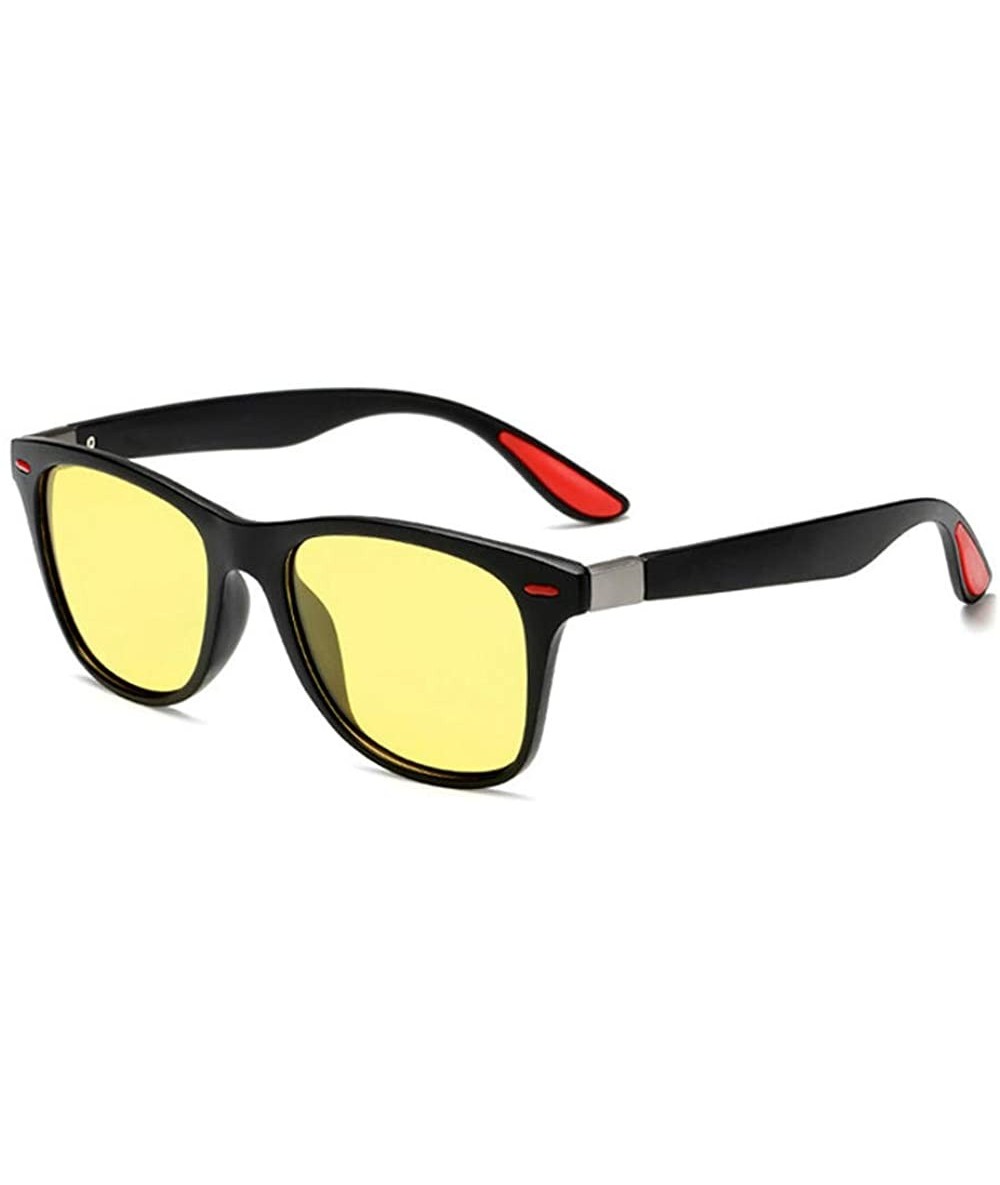 Square Polarized Sunglasses Classic Plastic Driving - Black Yellow - C0190RAAZGX $68.37