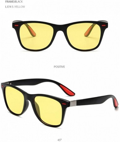 Square Polarized Sunglasses Classic Plastic Driving - Black Yellow - C0190RAAZGX $68.37