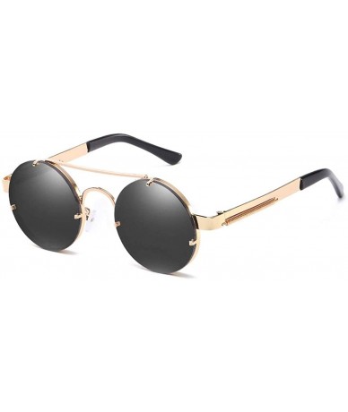 Rimless Spring Temple Rimless Oversized Punk Round Sunglasses - Black Lens/Gold Frame - CL189UC6TS8 $31.41