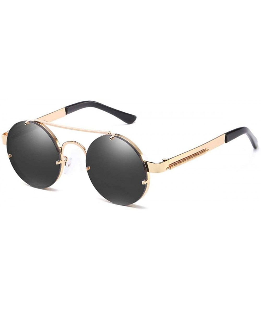 Rimless Spring Temple Rimless Oversized Punk Round Sunglasses - Black Lens/Gold Frame - CL189UC6TS8 $31.41