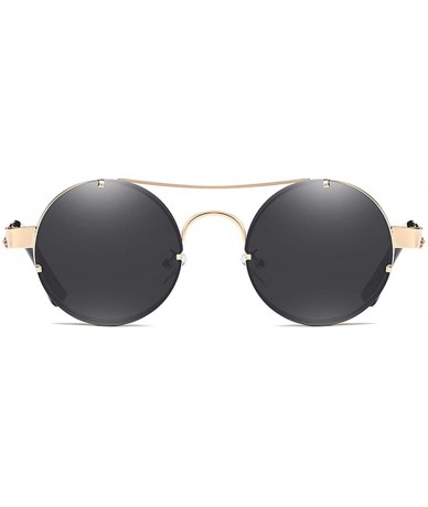 Rimless Spring Temple Rimless Oversized Punk Round Sunglasses - Black Lens/Gold Frame - CL189UC6TS8 $31.41