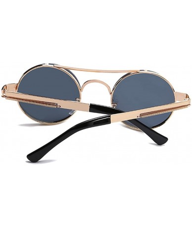 Rimless Spring Temple Rimless Oversized Punk Round Sunglasses - Black Lens/Gold Frame - CL189UC6TS8 $31.41