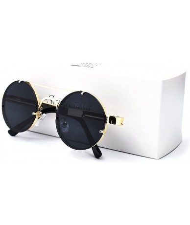 Rimless Spring Temple Rimless Oversized Punk Round Sunglasses - Black Lens/Gold Frame - CL189UC6TS8 $31.41