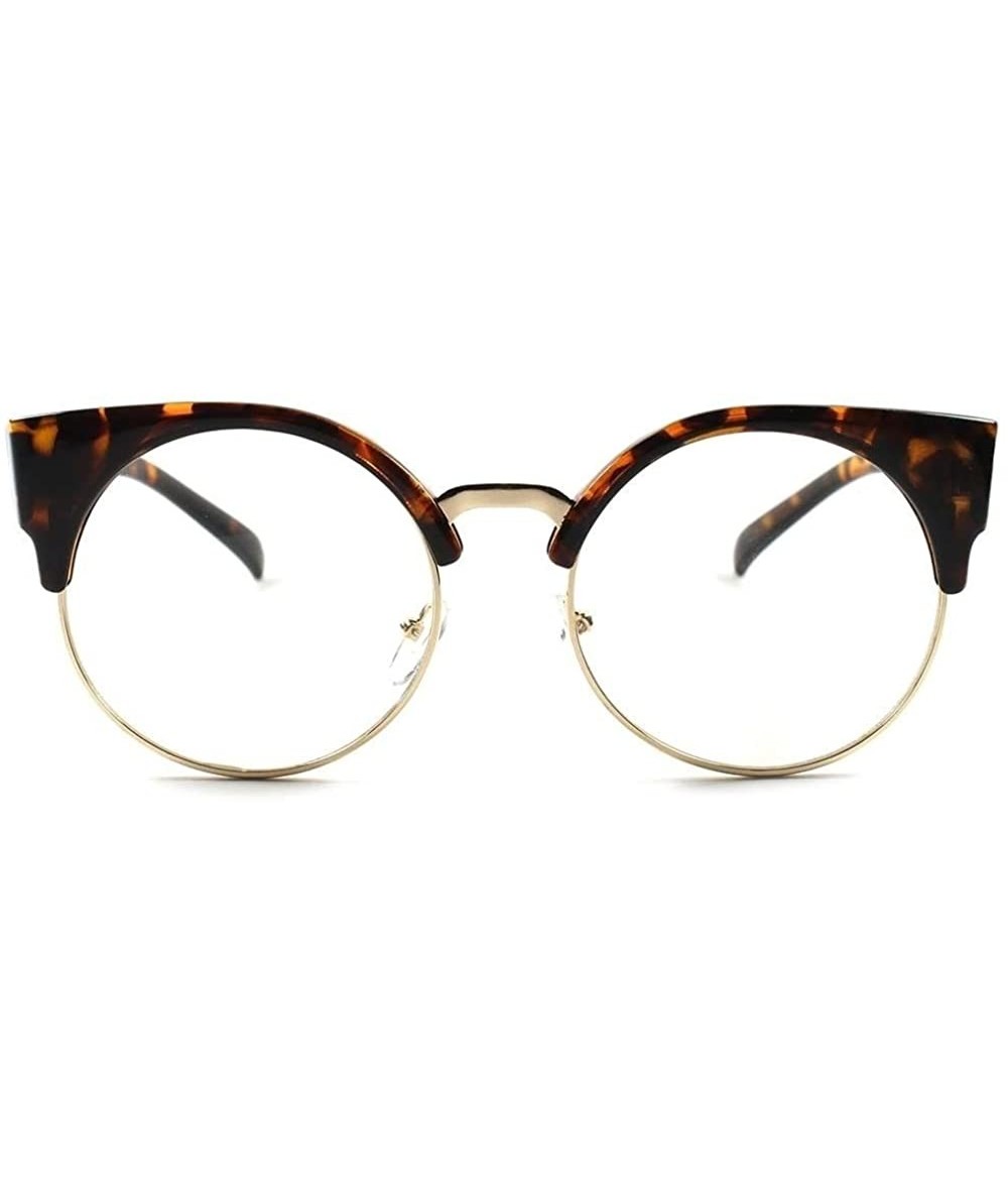 Cat Eye Retro Old Fashioned 70s Stylish Round Cat Eye Clear Lens - Tortoise - CF18XGXX3I3 $19.43