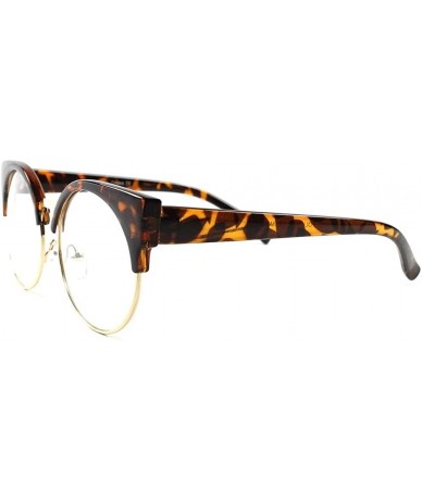 Cat Eye Retro Old Fashioned 70s Stylish Round Cat Eye Clear Lens - Tortoise - CF18XGXX3I3 $19.43