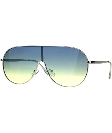 Round Futuristic Oversized Sunglasses Round Shield Metal Frame Ombre Gradient Lens - Silver (Blue Yellow) - C5180HCK0QS $21.09