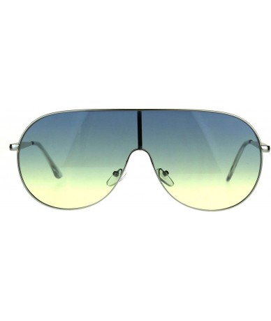 Round Futuristic Oversized Sunglasses Round Shield Metal Frame Ombre Gradient Lens - Silver (Blue Yellow) - C5180HCK0QS $21.09