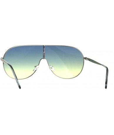 Round Futuristic Oversized Sunglasses Round Shield Metal Frame Ombre Gradient Lens - Silver (Blue Yellow) - C5180HCK0QS $21.09