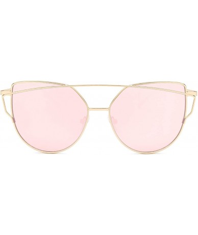 Cat Eye Sunglasses for Women - Cat Eye Mirrored/Transparent Flat Lenses Metal Frame Sunglasses UV400 - Pink - C818C72A605 $18.64