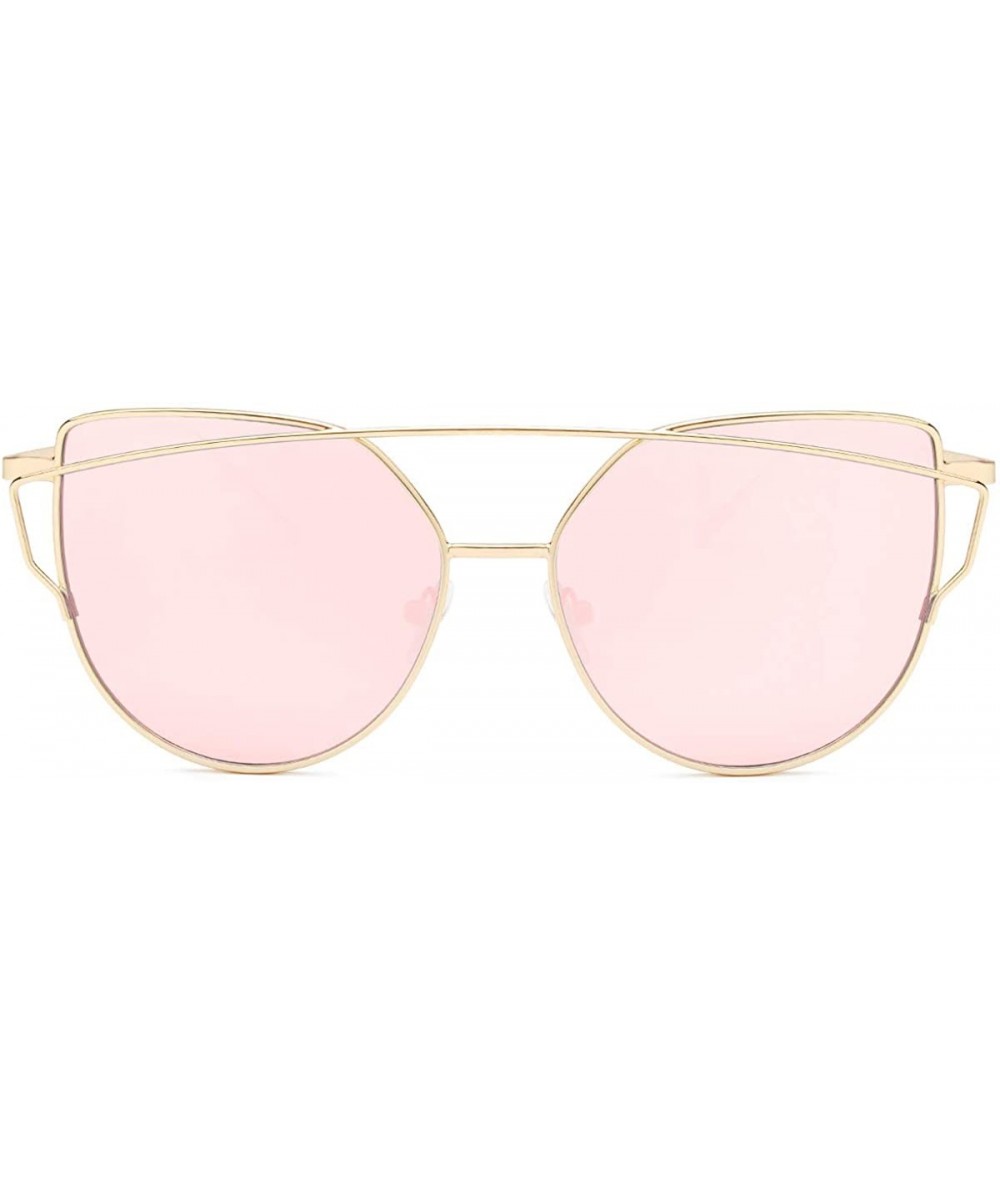 Cat Eye Sunglasses for Women - Cat Eye Mirrored/Transparent Flat Lenses Metal Frame Sunglasses UV400 - Pink - C818C72A605 $18.64