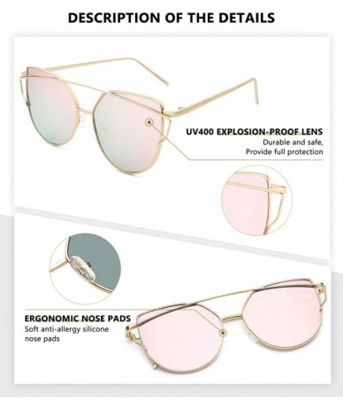 Cat Eye Sunglasses for Women - Cat Eye Mirrored/Transparent Flat Lenses Metal Frame Sunglasses UV400 - Pink - C818C72A605 $18.64