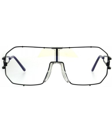 Oversized Mens Oversize Shield Squared Pilots Robotic Clear Lens Eye Glasses - Black - CO1872EI6MR $24.90