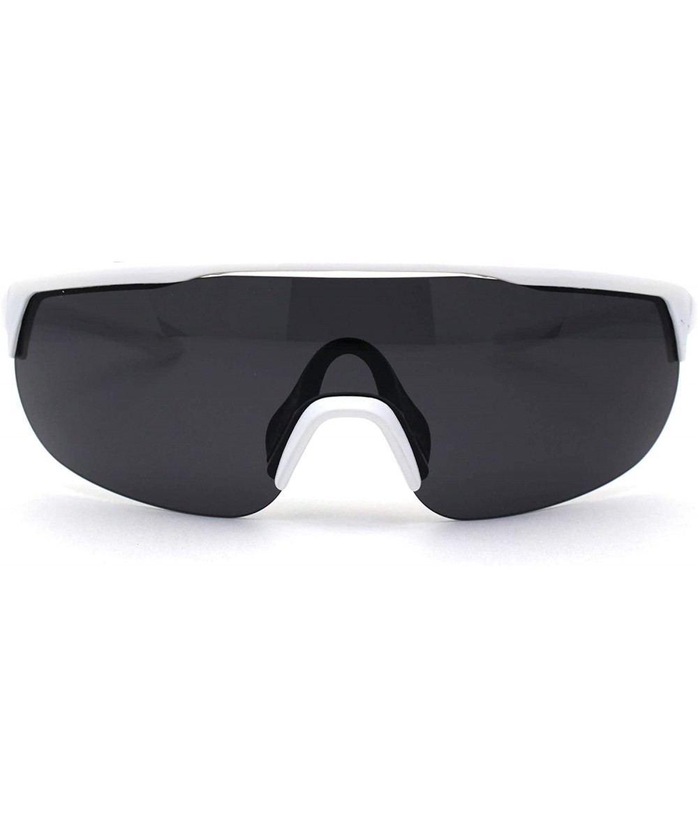 Oversized Flat Top Warp Shield Sport Robotic Plastic Sunglasses - White Black - CH19624EI3R $22.92