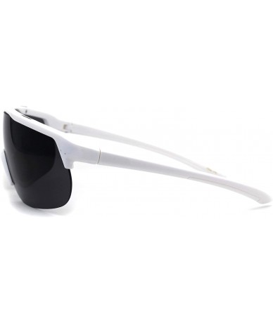 Oversized Flat Top Warp Shield Sport Robotic Plastic Sunglasses - White Black - CH19624EI3R $22.92