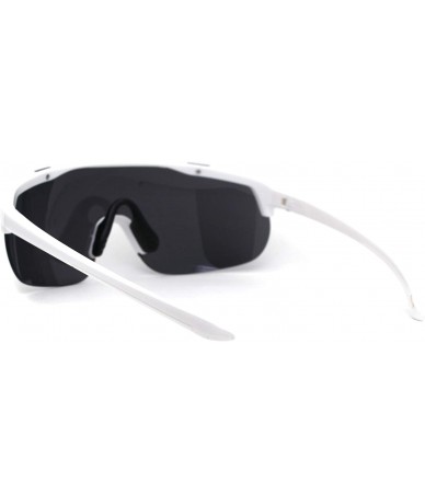 Oversized Flat Top Warp Shield Sport Robotic Plastic Sunglasses - White Black - CH19624EI3R $22.92