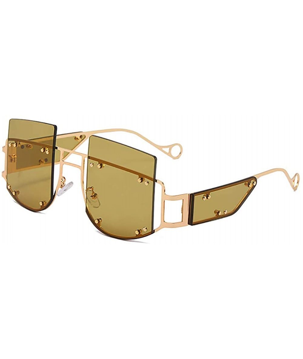 Sport Hipster Square Sunglasses-Owersized Shade Glasses-Rimless Metal-Mirrored Lens - B - CF190ED4TWL $63.73