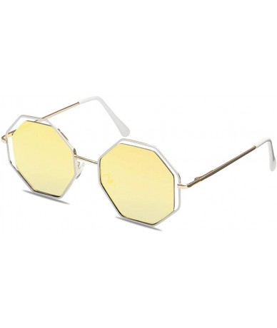 Butterfly Fashion Women sunglasses Hexagon - UV 400 Mirrored lenses - Gold + Pearl White - CF18G42C0MG $15.53