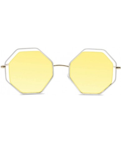 Butterfly Fashion Women sunglasses Hexagon - UV 400 Mirrored lenses - Gold + Pearl White - CF18G42C0MG $15.53