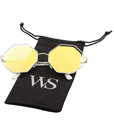 Butterfly Fashion Women sunglasses Hexagon - UV 400 Mirrored lenses - Gold + Pearl White - CF18G42C0MG $15.53