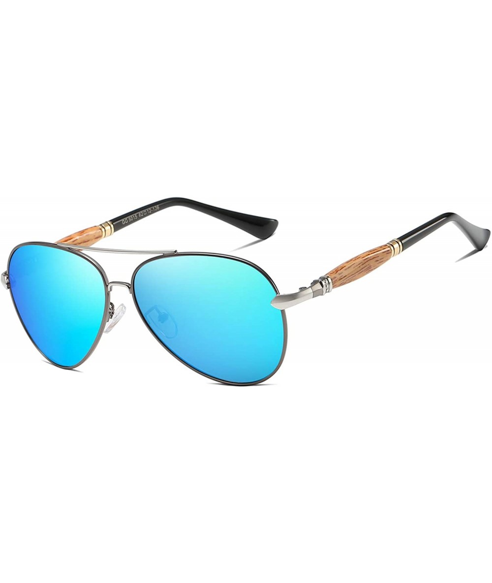 Aviator Mens Aviator Sunglasses Polarized Alloy Frame Shades for Driving Fishing Male Golf UV400 Protection - Grey Blue - C61...