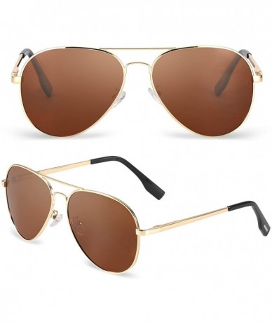 Aviator Aviator Sunglasses For Men/Women Polarized UV protection With 58mm Lens- Lightweight - Golden Frame/Brown Lens - CK19...