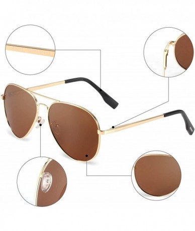 Aviator Aviator Sunglasses For Men/Women Polarized UV protection With 58mm Lens- Lightweight - Golden Frame/Brown Lens - CK19...