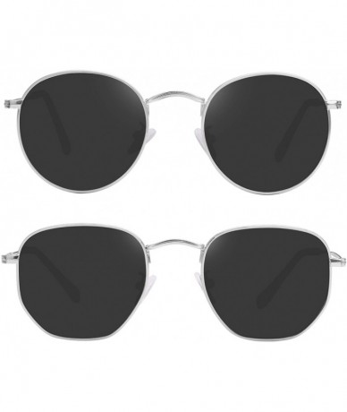 Round Small Round Polarized Sunglasses Women and Men Vintage Hexagon Square Sun glasses UV400 Protection - CM197CZ6CAK $31.83