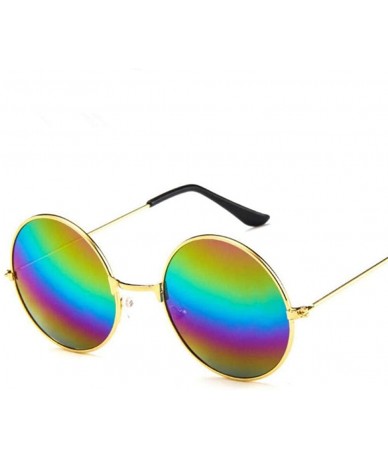 Round 2019 Women Men Sunglasses Round Metal Frame Brand Designer Mirrored Blue - Black - CU18YR33TSZ $16.94