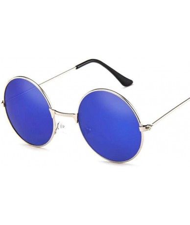 Round 2019 Women Men Sunglasses Round Metal Frame Brand Designer Mirrored Blue - Black - CU18YR33TSZ $16.94