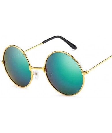 Round 2019 Women Men Sunglasses Round Metal Frame Brand Designer Mirrored Blue - Black - CU18YR33TSZ $16.94