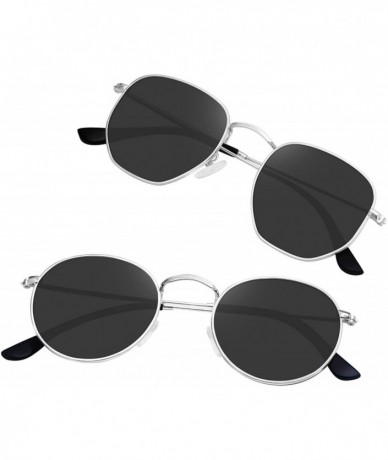 Round Small Round Polarized Sunglasses Women and Men Vintage Hexagon Square Sun glasses UV400 Protection - CM197CZ6CAK $31.83