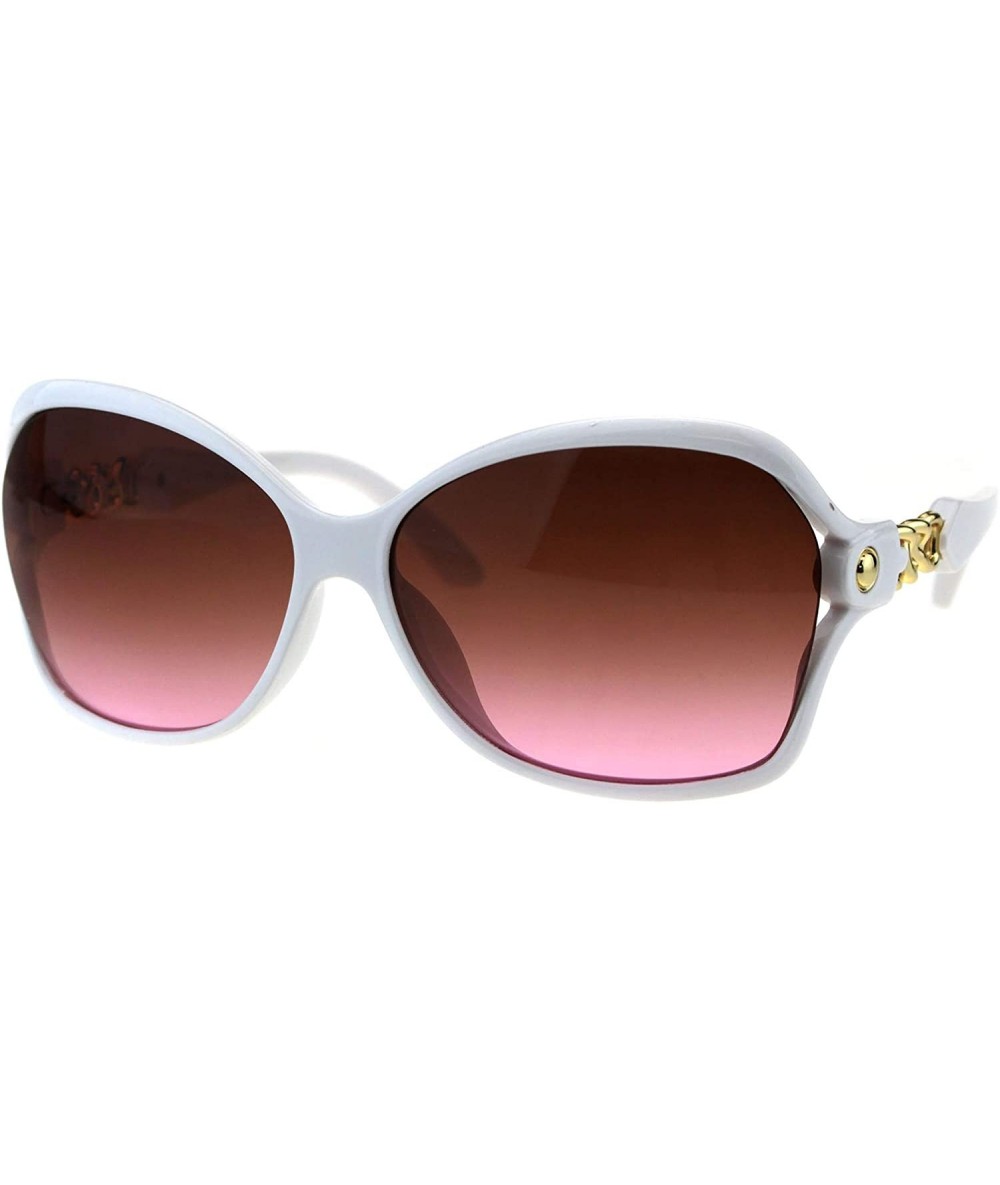 Oversized Womens Designer Style Sunglasses Butterfly Frame Gold Chain Temple - White (Brown Pink) - CY18NRQ97QX $19.91