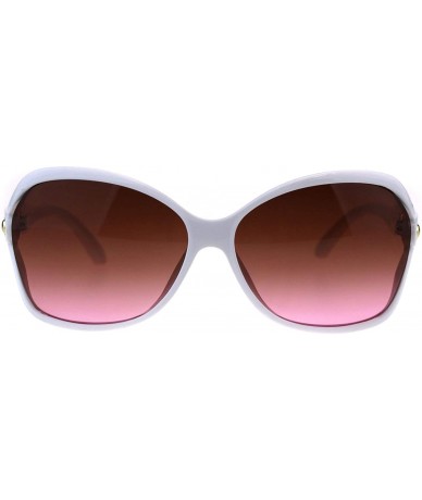 Oversized Womens Designer Style Sunglasses Butterfly Frame Gold Chain Temple - White (Brown Pink) - CY18NRQ97QX $19.91