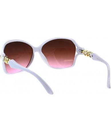 Oversized Womens Designer Style Sunglasses Butterfly Frame Gold Chain Temple - White (Brown Pink) - CY18NRQ97QX $19.91