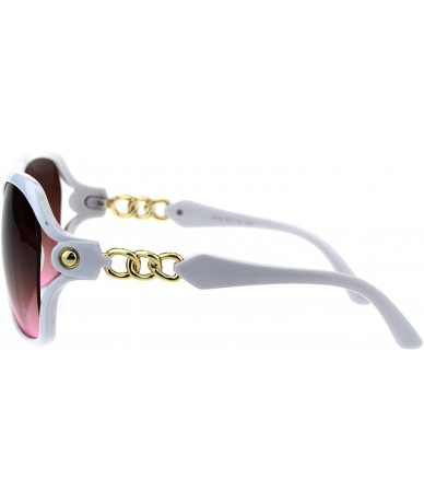 Oversized Womens Designer Style Sunglasses Butterfly Frame Gold Chain Temple - White (Brown Pink) - CY18NRQ97QX $19.91