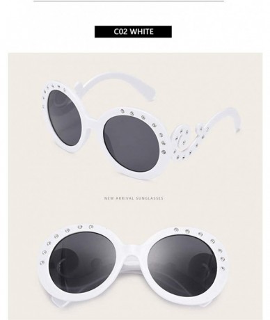 Round Women Retro Round Sunglasses Fashion Diamond Studded Summer Eyeglasses Novelty Eye Glasses - White - CJ198KH99H2 $19.09