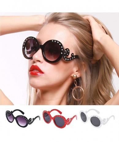 Round Women Retro Round Sunglasses Fashion Diamond Studded Summer Eyeglasses Novelty Eye Glasses - White - CJ198KH99H2 $19.09